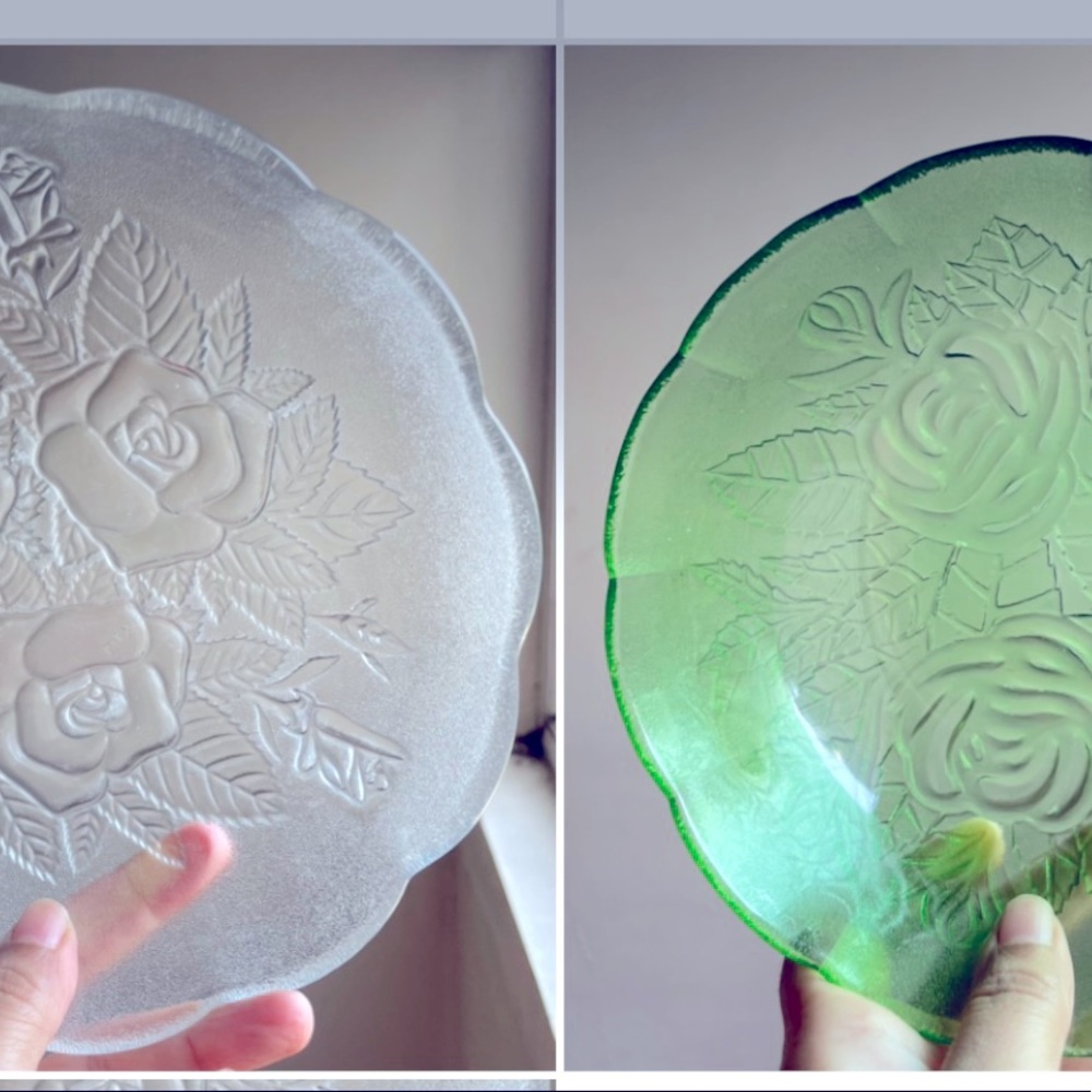 Set of 2 serving platters in cut glass. Size 6.5 inches each colour white &green - Picture 1 of 7